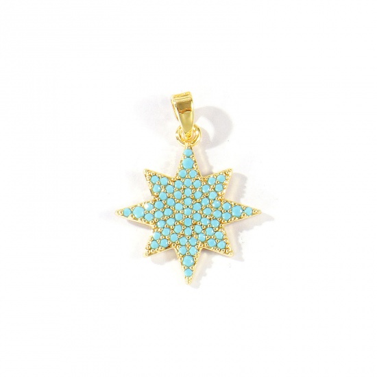 Imagen de 2 Unidades Latón Galaxia Colgantes Charms Al Por Mayor 18K Oro Real Chapado Estrella Azul Circón Artificial 25mm x 18mm