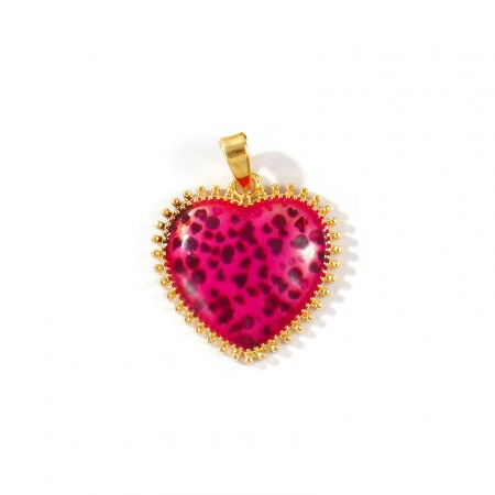 Imagen de 2 Unidades Latón día de San Valentín Colgantes Charms Al Por Mayor 18K Oro Real Chapado Púrpura Corazón Leopardo Esmalte 23mm x 18mm