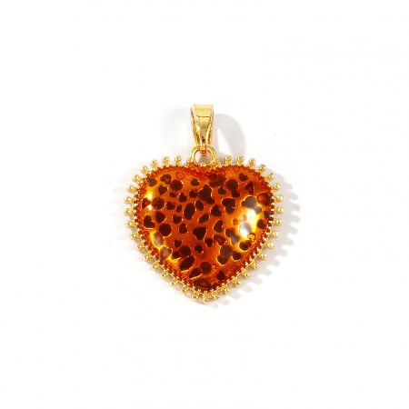 Imagen de 2 Unidades Latón día de San Valentín Colgantes Charms Al Por Mayor 18K Oro Real Chapado Marrón Corazón Leopardo Esmalte 23mm x 18mm