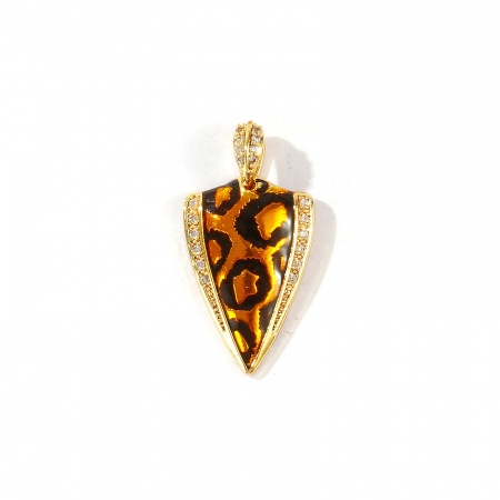 Bild von 2 Stück Messing Valentinstag Charm-Anhänger Großhandel 18K Echtgold plattiert Braun Pfeilspitze Leopard Emaille Klar Kubischer Zirkon 26mm x 14mm