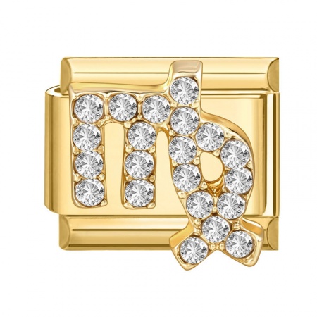Picture of 1 Piece 304 Stainless Steel & Zinc Based Alloy Italian Charm Links For DIY Modular Bracelet Watch Jewelry Making Wholesale Gold Plated Rectangle Virgo Sign Of Zodiac Constellations Clear Rhinestone 10mm x 9mm
