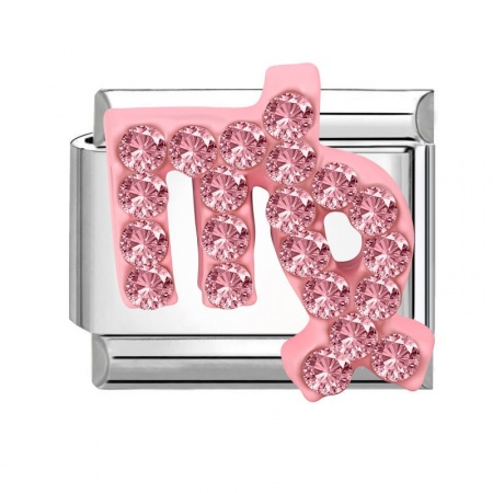 Picture of 1 Piece 304 Stainless Steel & Zinc Based Alloy Italian Charm Links For DIY Modular Bracelet Watch Jewelry Making Wholesale Silver Tone Rectangle Virgo Sign Of Zodiac Constellations Pink Rhinestone 10mm x 9mm