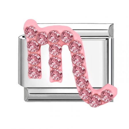 Picture of 1 Piece 304 Stainless Steel & Zinc Based Alloy Italian Charm Links For DIY Modular Bracelet Watch Jewelry Making Wholesale Silver Tone Rectangle Scorpio Sign Of Zodiac Constellations Pink Rhinestone 10mm x 9mm