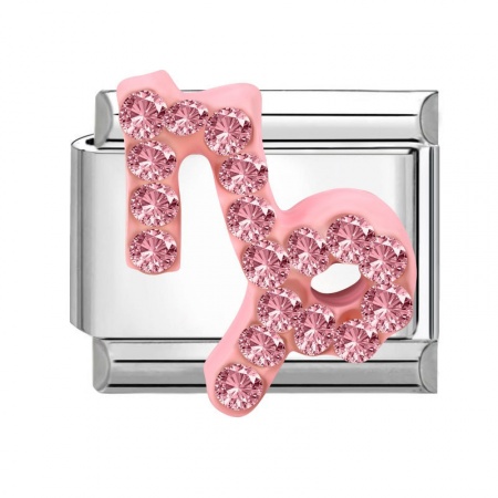 Picture of 1 Piece 304 Stainless Steel & Zinc Based Alloy Italian Charm Links For DIY Modular Bracelet Watch Jewelry Making Wholesale Silver Tone Rectangle Capricornus Sign Of Zodiac Constellations Pink Rhinestone 10mm x 9mm