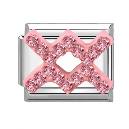 Picture of 1 Piece 304 Stainless Steel & Zinc Based Alloy Italian Charm Links For DIY Modular Bracelet Watch Jewelry Making Wholesale Silver Tone Rectangle Aquarius Sign Of Zodiac Constellations Pink Rhinestone 10mm x 9mm
