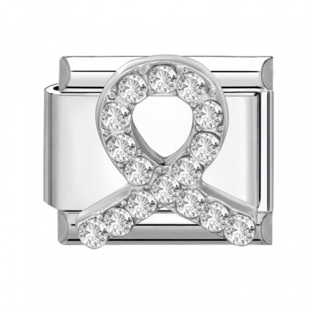 Picture of 1 Piece 304 Stainless Steel & Zinc Based Alloy Italian Charm Links For DIY Modular Bracelet Watch Jewelry Making Wholesale Silver Tone Rectangle Taurus Sign Of Zodiac Constellations Clear Rhinestone 10mm x 9mm