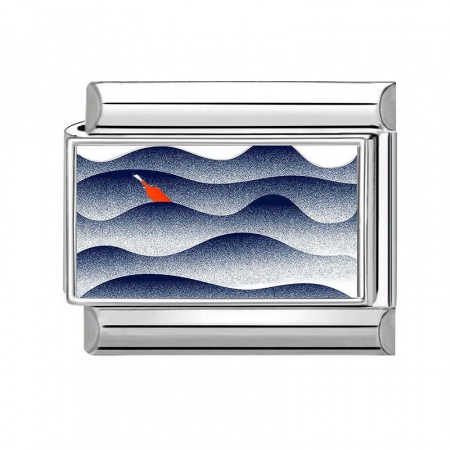 Picture of 1 Piece 304 Stainless Steel Ocean Jewelry Italian Charm Links For DIY Modular Bracelet Watch Jewelry Making Wholesale Silver Tone Dark Blue Rectangle Drift Bottle 10mm x 9mm