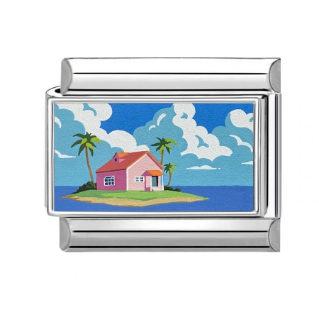 Picture of 1 Piece 304 Stainless Steel Ocean Jewelry Italian Charm Links For DIY Modular Bracelet Watch Jewelry Making Wholesale Silver Tone Multicolor Rectangle House 10mm x 9mm