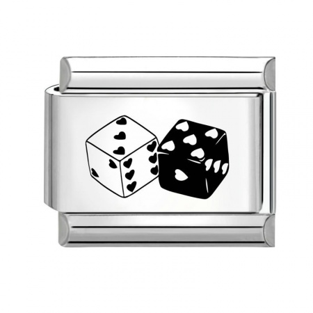 Picture of 1 Piece 304 Stainless Steel Italian Charm Links For DIY Modular Bracelet Watch Jewelry Making Wholesale Silver Tone Black Rectangle Dice 10mm x 9mm