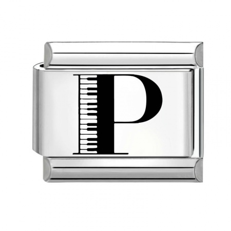 Picture of 1 Piece 304 Stainless Steel Italian Charm Links For DIY Modular Bracelet Watch Jewelry Making Wholesale Silver Tone Black Rectangle Piano 10mm x 9mm
