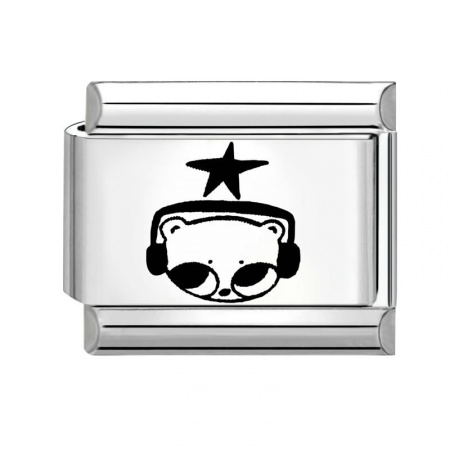 Picture of 1 Piece 304 Stainless Steel Italian Charm Links For DIY Modular Bracelet Watch Jewelry Making Wholesale Silver Tone Black Rectangle Earphone 10mm x 9mm
