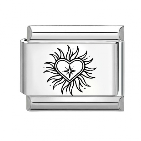 Picture of 1 Piece 304 Stainless Steel Valentine's Day Italian Charm Links For DIY Modular Bracelet Watch Jewelry Making Wholesale Silver Tone Rectangle Heart 10mm x 9mm