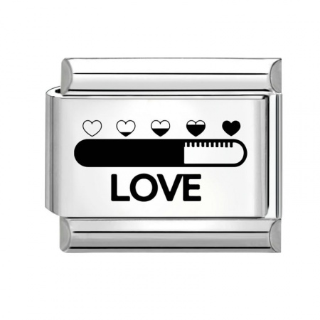 Picture of 1 Piece 304 Stainless Steel Valentine's Day Italian Charm Links For DIY Modular Bracelet Watch Jewelry Making Wholesale Silver Tone Rectangle Message " LOVE " 10mm x 9mm