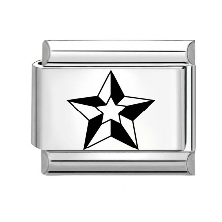 Picture of 1 Piece 304 Stainless Steel Italian Charm Links For DIY Modular Bracelet Watch Jewelry Making Wholesale Silver Tone Black Rectangle Pentagram Star 10mm x 9mm