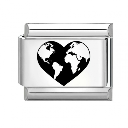 Picture of 1 Piece 304 Stainless Steel Valentine's Day Italian Charm Links For DIY Modular Bracelet Watch Jewelry Making Wholesale Silver Tone Rectangle Heart 10mm x 9mm