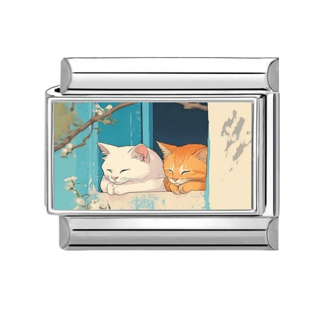 Picture of 1 Piece 304 Stainless Steel Italian Charm Links For DIY Modular Bracelet Watch Jewelry Making Wholesale Silver Tone Multicolor Rectangle Cat 10mm x 9mm