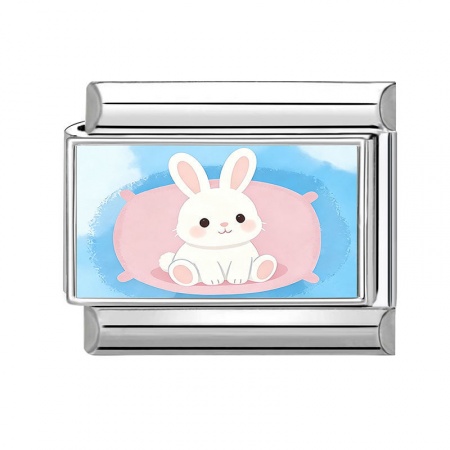 Picture of 1 Piece 304 Stainless Steel Italian Charm Links For DIY Modular Bracelet Watch Jewelry Making Wholesale Silver Tone White Rectangle Rabbit 10mm x 9mm