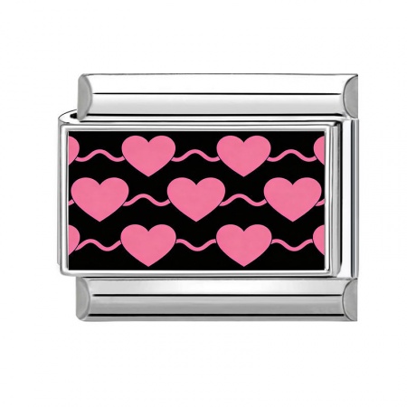 Picture of 1 Piece 304 Stainless Steel Valentine's Day Italian Charm Links For DIY Modular Bracelet Watch Jewelry Making Wholesale Silver Tone Pink Rectangle Heart 10mm x 9mm