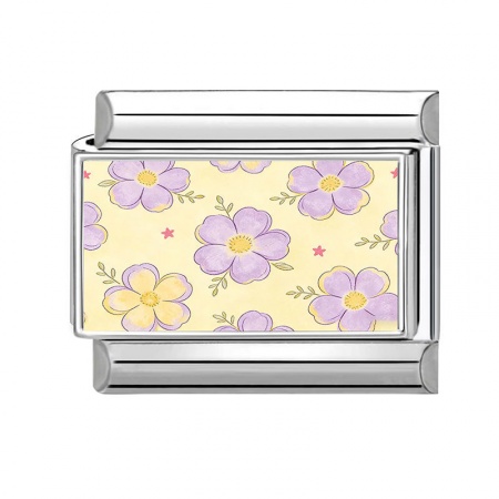 Picture of 1 Piece 304 Stainless Steel Italian Charm Links For DIY Modular Bracelet Watch Jewelry Making Wholesale Silver Tone Purple Rectangle Flower 10mm x 9mm