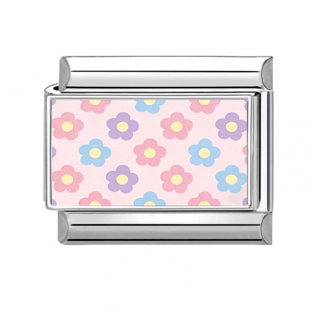 Picture of 1 Piece 304 Stainless Steel Italian Charm Links For DIY Modular Bracelet Watch Jewelry Making Wholesale Silver Tone Multicolor Rectangle Flower 10mm x 9mm