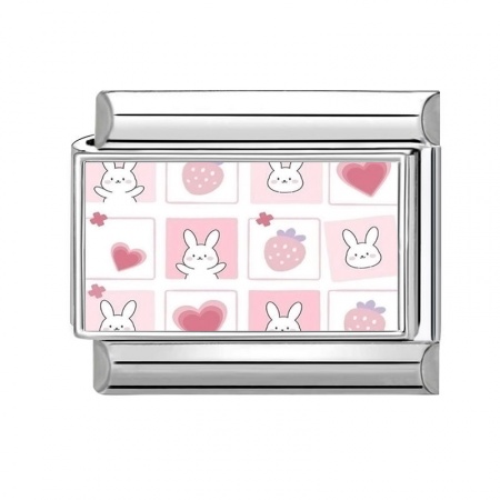 Picture of 1 Piece 304 Stainless Steel Italian Charm Links For DIY Modular Bracelet Watch Jewelry Making Wholesale Silver Tone White Rectangle Rabbit 10mm x 9mm