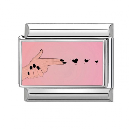 Picture of 1 Piece 304 Stainless Steel Italian Charm Links For DIY Modular Bracelet Watch Jewelry Making Wholesale Silver Tone Pink Rectangle Hand 10mm x 9mm