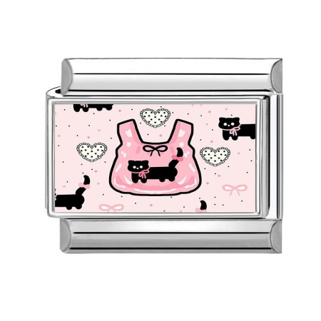 Picture of 1 Piece 304 Stainless Steel Italian Charm Links For DIY Modular Bracelet Watch Jewelry Making Wholesale Silver Tone Pink Rectangle Skirt 10mm x 9mm