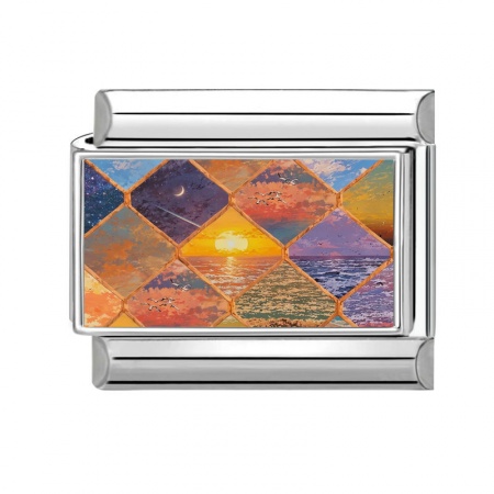 Picture of 1 Piece 304 Stainless Steel Italian Charm Links For DIY Modular Bracelet Watch Jewelry Making Wholesale Silver Tone Multicolor Rectangle Sea 10mm x 9mm