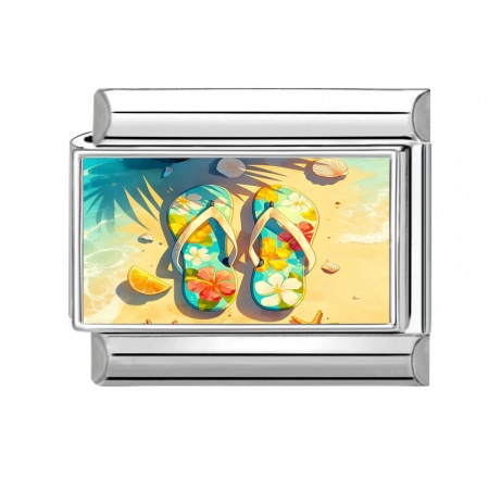 Picture of 1 Piece 304 Stainless Steel Italian Charm Links For DIY Modular Bracelet Watch Jewelry Making Wholesale Silver Tone Multicolor Rectangle Shoes 10mm x 9mm