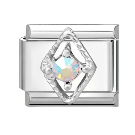 Picture of 1 Piece 304 Stainless Steel & Zinc Based Alloy Italian Charm Links For DIY Modular Bracelet Watch Jewelry Making Wholesale Silver Tone Rectangle Rhombus 10mm x 9mm