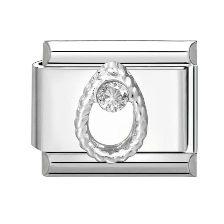 Picture of 1 Piece 304 Stainless Steel & Zinc Based Alloy Italian Charm Links For DIY Modular Bracelet Watch Jewelry Making Wholesale Silver Tone Rectangle Clear Rhinestone 10mm x 9mm