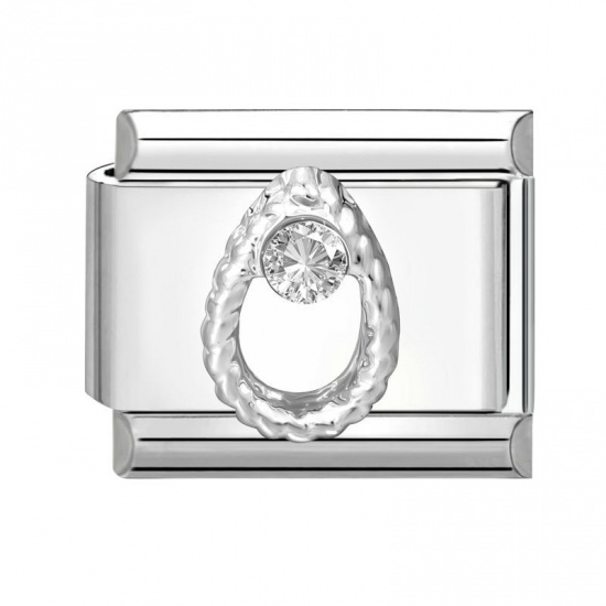 Picture of 1 Piece 304 Stainless Steel & Zinc Based Alloy Italian Charm Links For DIY Modular Bracelet Watch Jewelry Making Wholesale Silver Tone Rectangle Clear Rhinestone 10mm x 9mm