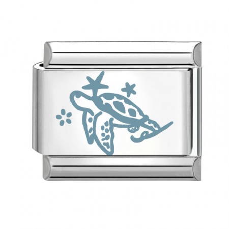 Picture of 1 Piece 304 Stainless Steel Italian Charm Links For DIY Modular Bracelet Watch Jewelry Making Wholesale Silver Tone Rectangle Tortoise 10mm x 9mm