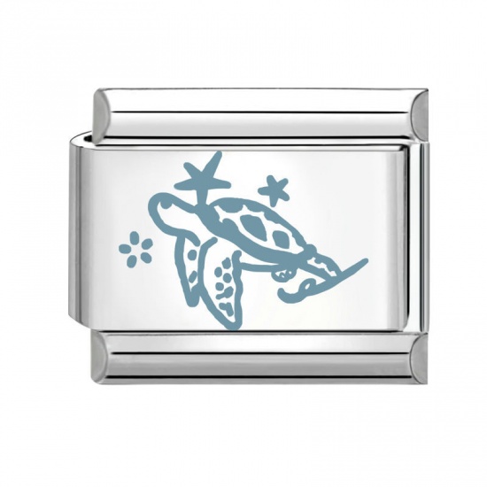 Image de 1 Pièce Maillons de Charme Italiens pour la Fabrication de Bijoux de Montres-Bracelets Modulables à Faire Soi-Même En Gros en 304 Acier Inoxydable Argent Mat Rectangle Tortue 10mm x 9mm