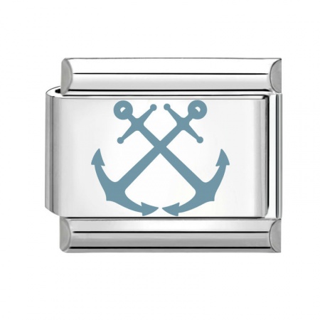 Picture of 1 Piece 304 Stainless Steel Italian Charm Links For DIY Modular Bracelet Watch Jewelry Making Wholesale Silver Tone Rectangle Anchor 10mm x 9mm