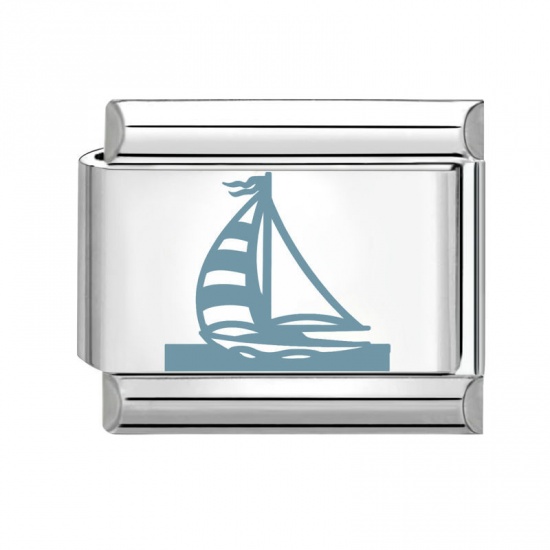 Image de 1 Pièce Maillons de Charme Italiens pour la Fabrication de Bijoux de Montres-Bracelets Modulables à Faire Soi-Même En Gros en 304 Acier Inoxydable Argent Mat Rectangle Bateau à Voile 10mm x 9mm