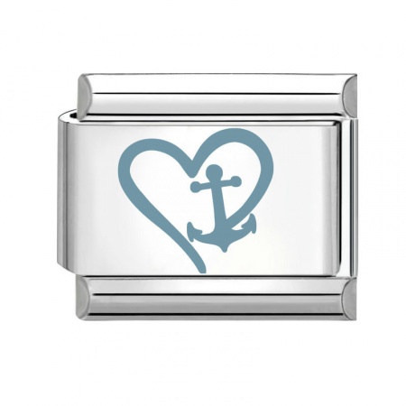 Picture of 1 Piece 304 Stainless Steel Valentine's Day Italian Charm Links For DIY Modular Bracelet Watch Jewelry Making Wholesale Silver Tone Rectangle Heart 10mm x 9mm