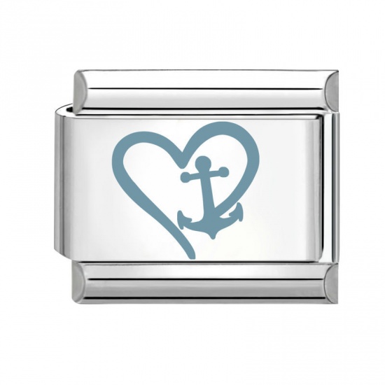Image de 1 Pièce Maillons de Charme Italiens pour la Fabrication de Bijoux de Montres-Bracelets Modulables à Faire Soi-Même En Gros La Saint Valentin en 304 Acier Inoxydable Argent Mat Rectangle Cœur 10mm x 9mm