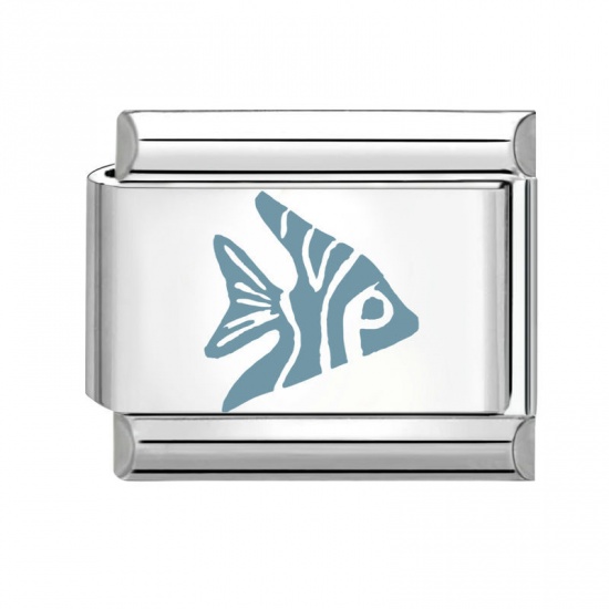 Image de 1 Pièce Maillons de Charme Italiens pour la Fabrication de Bijoux de Montres-Bracelets Modulables à Faire Soi-Même En Gros en 304 Acier Inoxydable Argent Mat Rectangle Poisson 10mm x 9mm