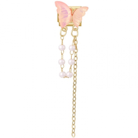 Picture of 1 Piece 304 Stainless Steel & Zinc Based Alloy Italian Charm Links For DIY Modular Bracelet Watch Jewelry Making Wholesale Gold Plated Pink Rectangle Butterfly 10mm x 9mm