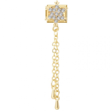 Picture of 1 Piece 304 Stainless Steel & Zinc Based Alloy Italian Charm Links For DIY Modular Bracelet Watch Jewelry Making Wholesale Gold Plated Rectangle Snowflake Clear Rhinestone 10mm x 9mm