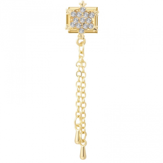 Picture of 1 Piece 304 Stainless Steel & Zinc Based Alloy Italian Charm Links For DIY Modular Bracelet Watch Jewelry Making Wholesale Gold Plated Rectangle Snowflake Clear Rhinestone 10mm x 9mm