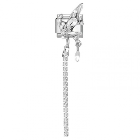 Picture of 1 Piece 304 Stainless Steel & Zinc Based Alloy Italian Charm Links For DIY Modular Bracelet Watch Jewelry Making Wholesale Silver Tone Rectangle Butterfly Clear Rhinestone 10mm x 9mm
