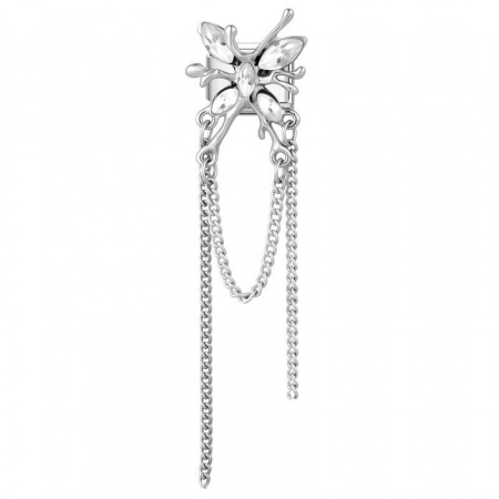 Picture of 1 Piece 304 Stainless Steel & Zinc Based Alloy Italian Charm Links For DIY Modular Bracelet Watch Jewelry Making Wholesale Silver Tone Rectangle Butterfly Clear Rhinestone 10mm x 9mm