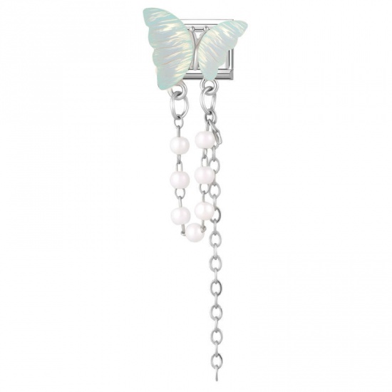 Picture of 1 Piece 304 Stainless Steel & Zinc Based Alloy Italian Charm Links For DIY Modular Bracelet Watch Jewelry Making Wholesale Silver Tone Rectangle Butterfly 10mm x 9mm