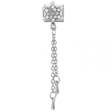 Picture of 1 Piece 304 Stainless Steel & Zinc Based Alloy Italian Charm Links For DIY Modular Bracelet Watch Jewelry Making Wholesale Silver Tone Rectangle Snowflake Clear Rhinestone 10mm x 9mm