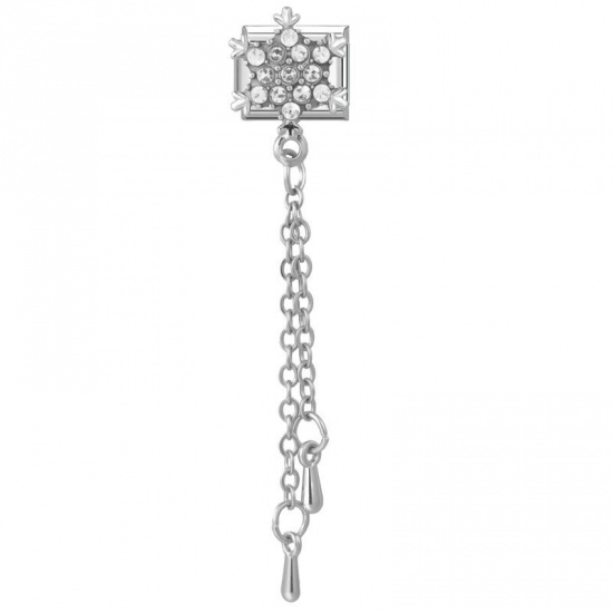 Picture of 1 Piece 304 Stainless Steel & Zinc Based Alloy Italian Charm Links For DIY Modular Bracelet Watch Jewelry Making Wholesale Silver Tone Rectangle Snowflake Clear Rhinestone 10mm x 9mm