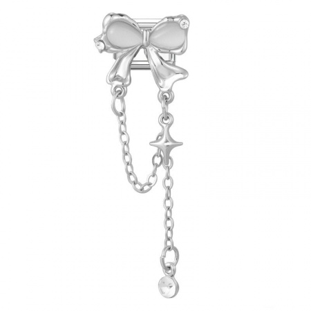 Picture of 1 Piece 304 Stainless Steel & Zinc Based Alloy Italian Charm Links For DIY Modular Bracelet Watch Jewelry Making Wholesale Silver Tone Rectangle Bowknot 10mm x 9mm