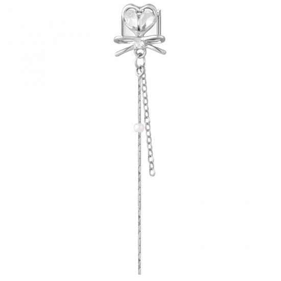 Picture of 1 Piece 304 Stainless Steel & Zinc Based Alloy Valentine's Day Italian Charm Links For DIY Modular Bracelet Watch Jewelry Making Wholesale Silver Tone Rectangle Heart 10mm x 9mm
