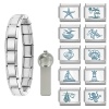 Picture of 1 Set 304 Stainless Steel Italian Charm Links For DIY Modular Bracelet Watch Jewelry Making Wholesale Silver Tone Light Blue Marine Animal 10mm x 9mm